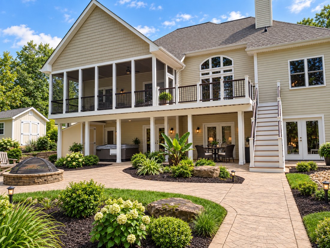 Finished two-storey addition with screened porch, built by R.E. Horner Construction